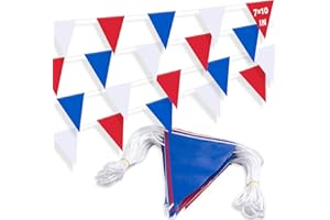 XIFAN 105ft Red White and Blue Pennant Banner Flag, 7"x10" Fluorescent Safety Flagging Banner Warning Flag for Construction Site/Boundary Barrier Signs, Perimeter Marking Flags on String, 45 Flags
