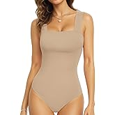 MANGOPOP Tank Top Bodysuit for Women Square Neck Sleeveless Backless Body Suits Going Out Tops