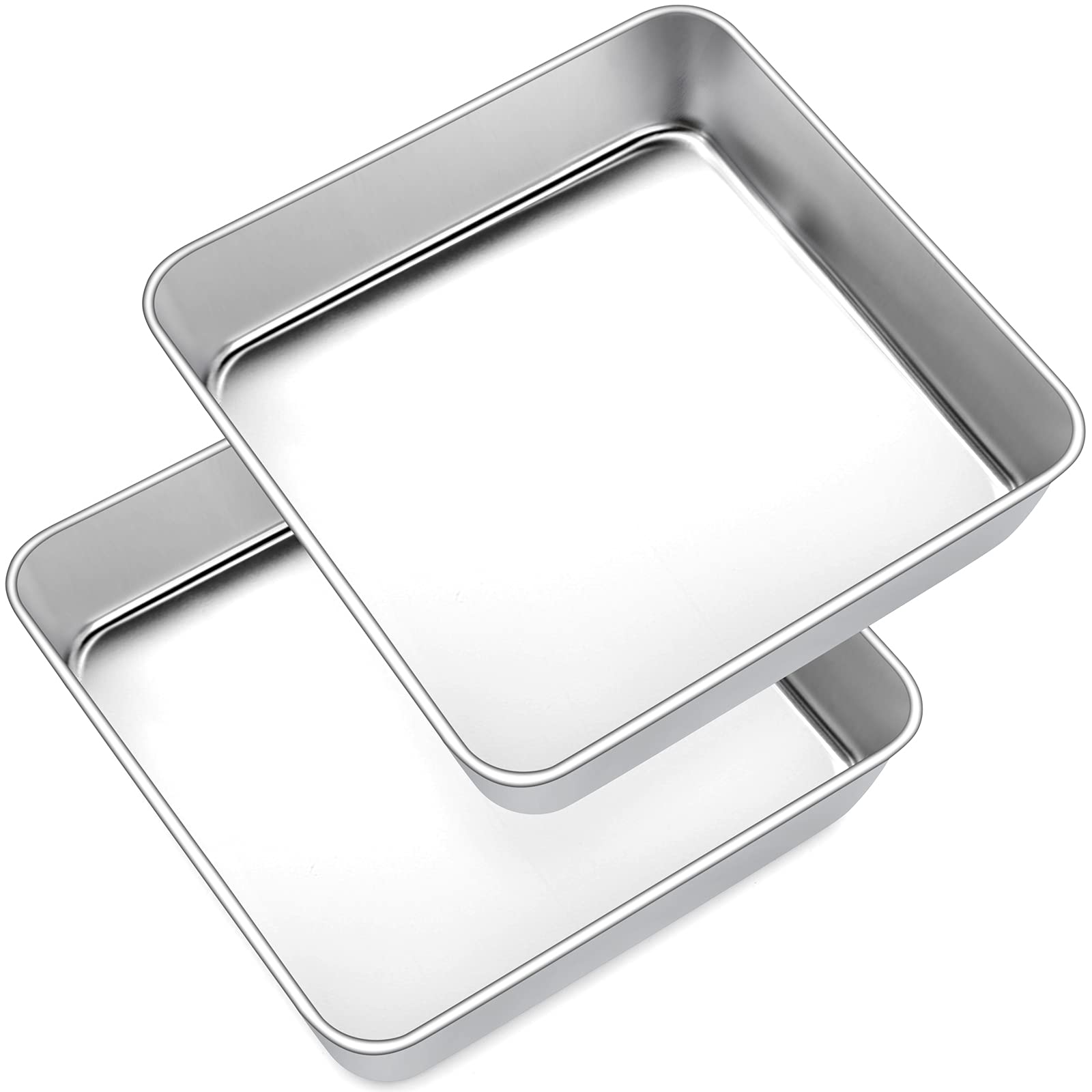 Joyfair Cake Tin Set of 2, 8 inch Stainless Steel Square Baking Tin/Small Roasting Pan, Cake Mould for Birthday Christmas, Brownie Lasagna Bakeware, Healthy, Matte Finished & Dishwasher Safe, 21 cm