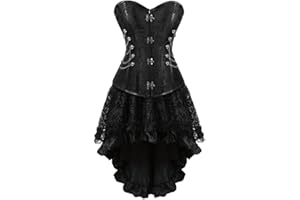 KSHUN Women's Sexy Plus Size Lace Gothic Skirt and Steampunk Corset Top Suit