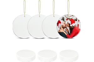 UJL Sublimation Ceramic Ornaments Blanks with Gold String White Round Ornament Decorations Xmas Tree Gift for Heat Press Printing Crafts 12Pcs