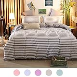 ZHIMIAN Reversible 3 Piece Striped Print Duvet Cover Set with Zipper Closure(1 Duvet Cover + 2 Pillow Shams),Ultra Soft(king Gray)
