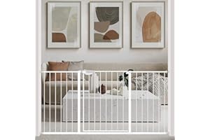 WAOWAO Triple Lock Baby Gate Extra Wide 57.87-62.59" Pressure Mounted Walk Through Swing Auto Close Safety White Metal Dog Pet Puppy Cat for Stairs,Doorways,Kitchen