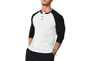 YSERB Mens Casual Slim Fit T-Shirts Henley Shirts Raglan Long & 3/4 Sleeve Jersey Baseball T Shirts Contrast Color Tee Tops