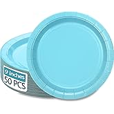 PTECDROTS 50Pcs Light Blue Paper Plates - 9” Blue Birthday Plates Round Dinner Plates for Boys Gender Reveal Blue Party Decorations