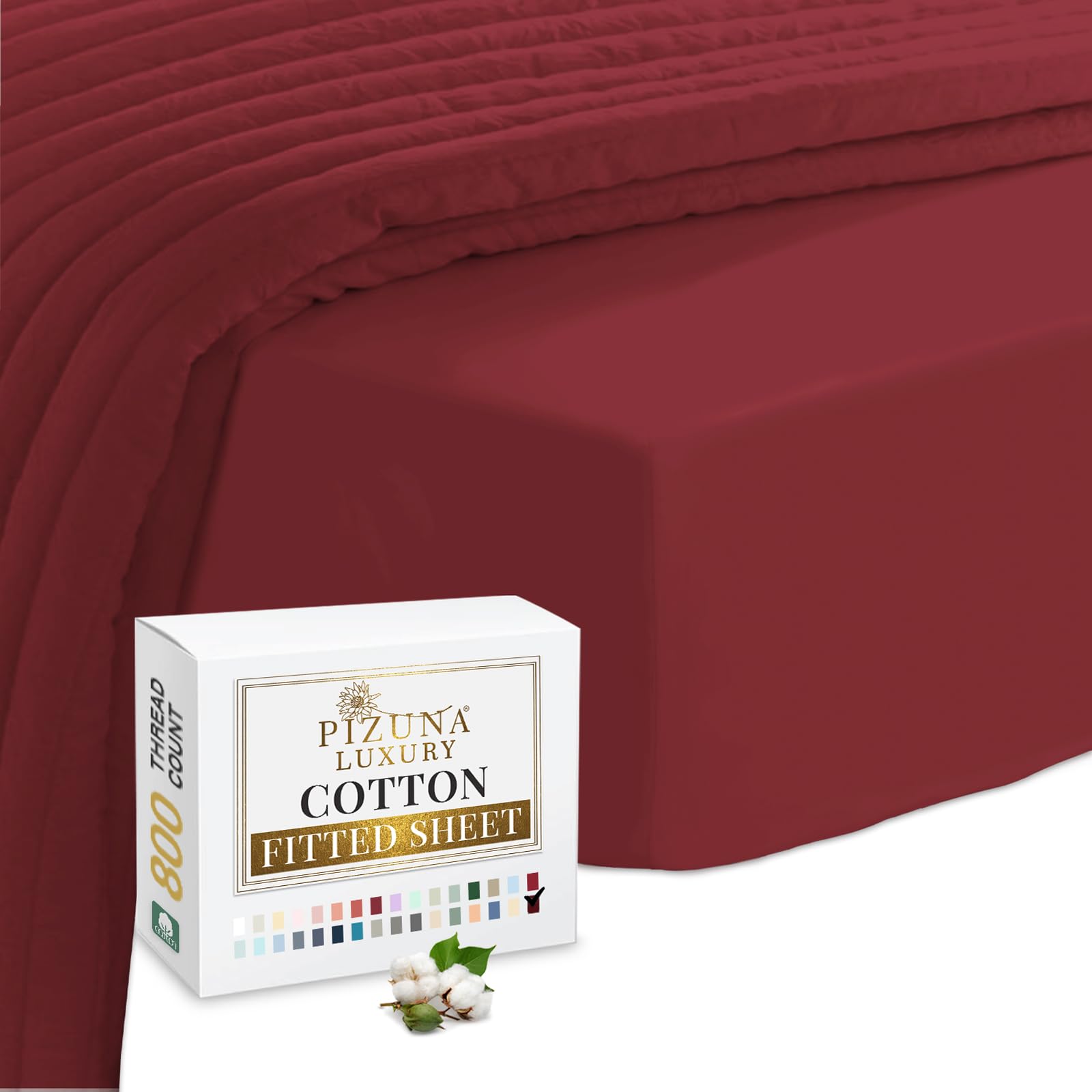Pizuna Luxury Cotton Fitted Sheets Rio Red, 800 Thread Count 100% Long Staple Cotton Emperor Fitted Sheets 200x200cm, Sateen Weave Emperor Fitted Sheet Extra Deep 40 cm 1 PC Rio Red