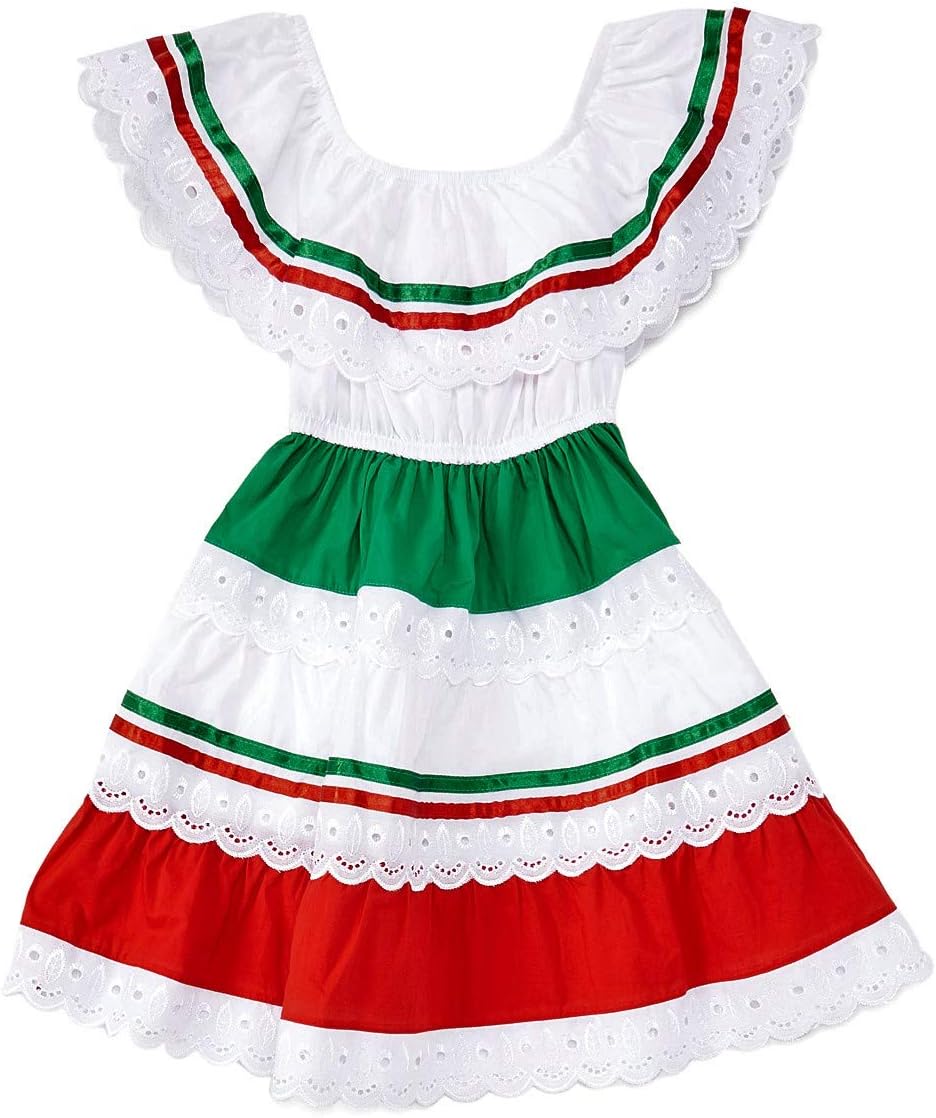 unik Girl's Traditional Mexican Cinco De Mayo Fiesta Dress Size 2-14