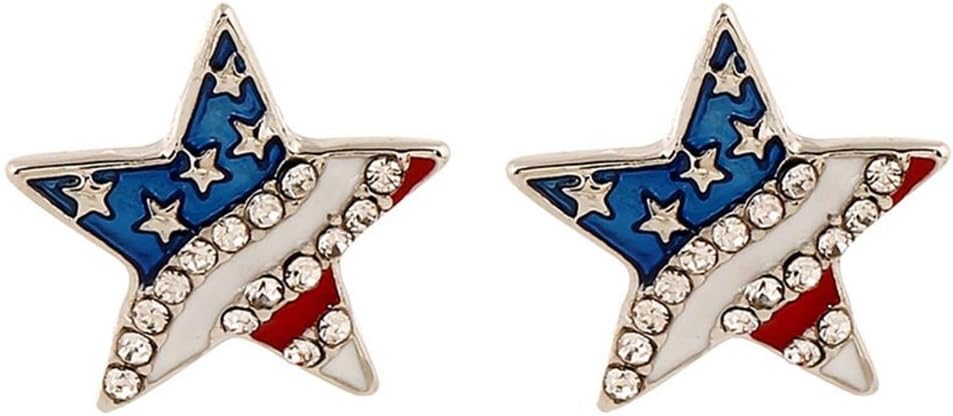 MUZHE Tricolor American Flag Pentacle Love Rhinestone Crystal Stud Earrings for Boy Girls Birthday Gifts