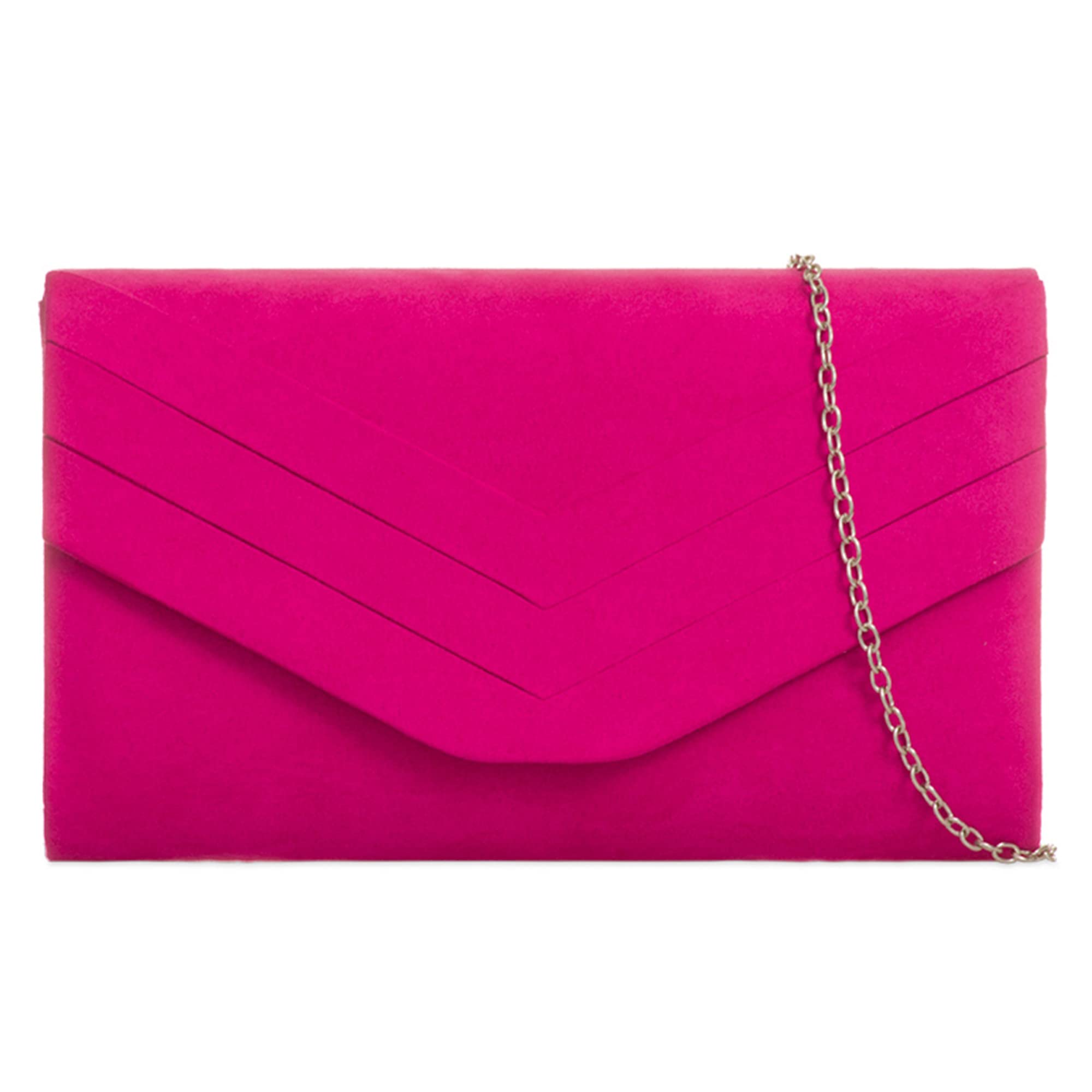 fi9 Women's Stylish Suede Envelop Style Bridal Wedding Evening Clutch Party Purse Hand Bag (Fuchsia Pink)