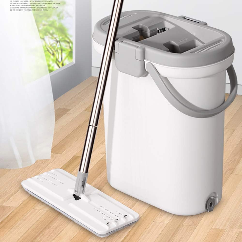 Mop and Bucket Set. Microfibre Flat Mop with Stainless