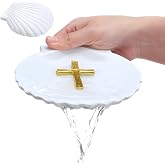 Bucherry Baptismal Shell White Resin 5.12" Christening Shell with Cross Baby Baptismal Gift Catholic Holy Water Holder for Baptism Favor Baby Boys and Girls Religious Ceremony Accessory