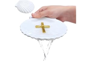 Bucherry Baptismal Shell White Resin 5.12" Christening Shell with Cross Baby Baptismal Gift Catholic Holy Water Holder for Baptism Favor Baby Boys and Girls Religious Ceremony Accessory