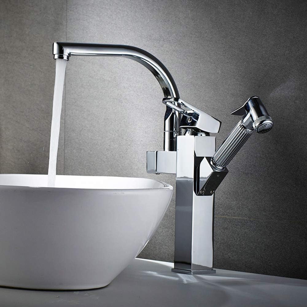 Extraiga el grifo del fregadero de la cocina con rociador lavabo doble