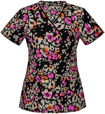 Runway 3665 Women's Mock Wrap Top Floral Cheetah Medium