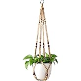 Mkono Macrame Plant Hanger Indoor Jute Hanging Planter Basket with Wood Beads Decorative Flower Pot Holder No Tassels for Ind