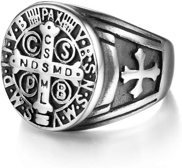 Stainless Steel Benedict Cross Vatican Signet Ring Men's Ring