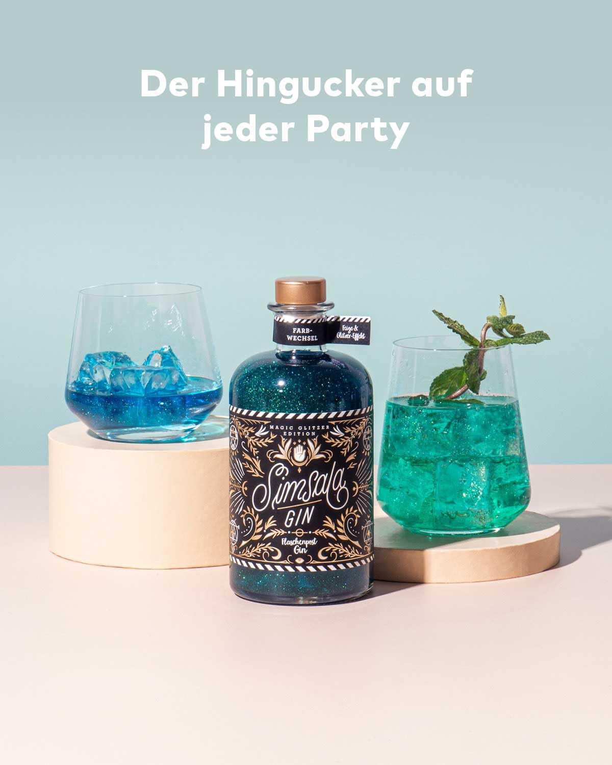 SIMSALA GIN MIT GLITZER by Flaschenpost – Handmade Zauber Gin mit Glitzer & Farbwechsel von blau zu grün verfeinert mit Feige – Limited Edition (0,5 l) 6