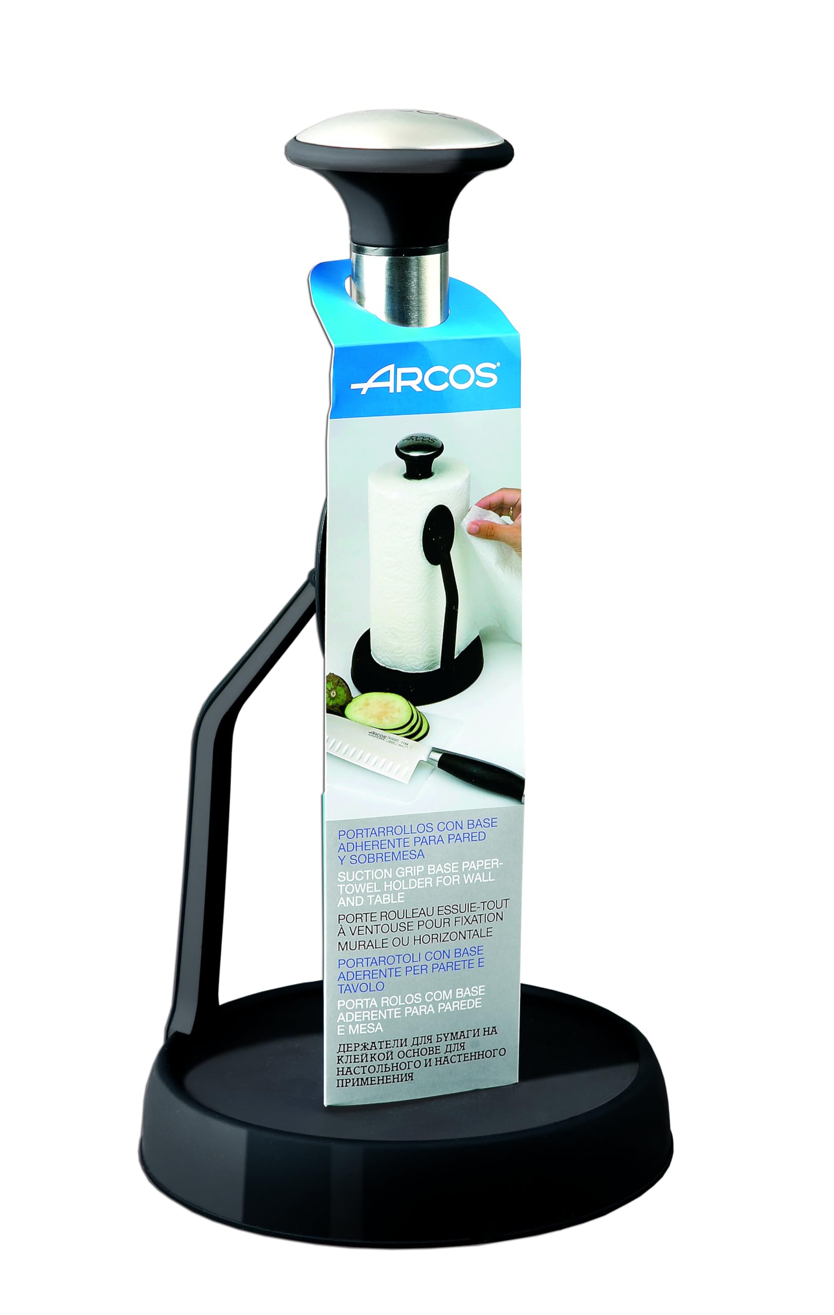 Arcos Accessories - Suction Grip Base Papertowel Holder - Made of Stainless Steel and ABS - Black Color