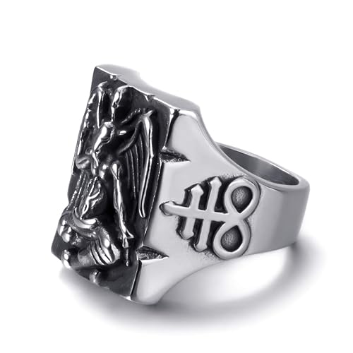Men's Stainless Steel Baphomet Goat Devil Ring - Vintage Skeleton Gothic Jewelry | Size 7 - View #3
