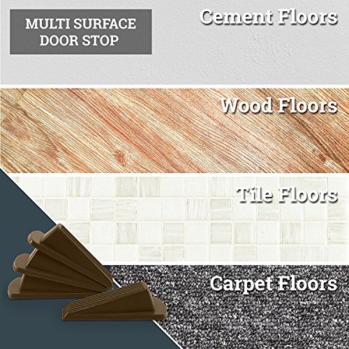 Door Stopper, Eoney Heavy Duty Door Stop Wedge Rubber with Finger Pinch Guard - Multi Surface, Non Scratching Slip Resistant Design- Gaps up to 1.2 inches (Brown4+1Pack)