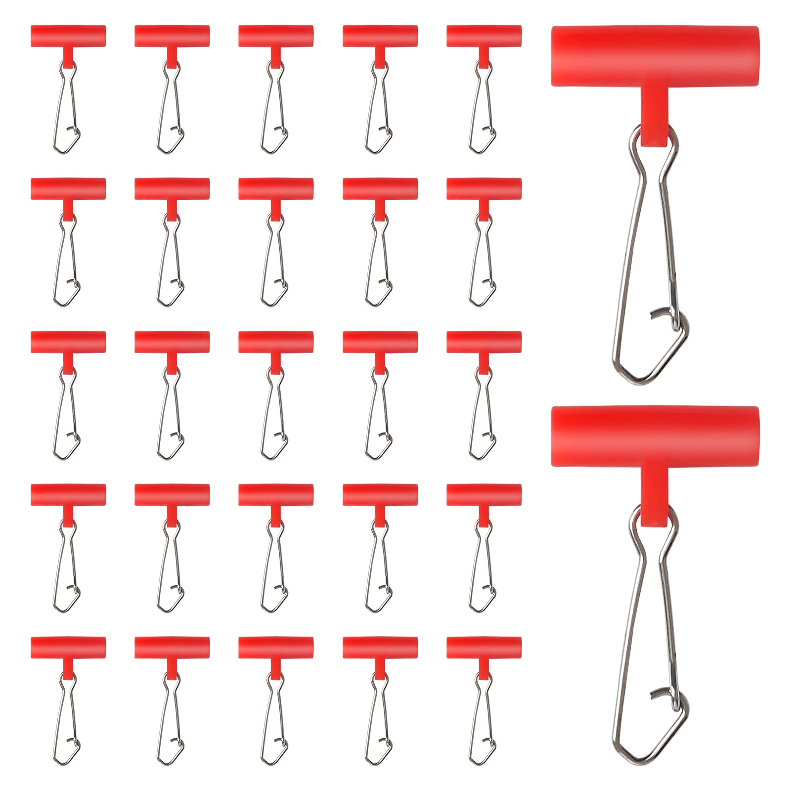 Realure 100 Pcs Fishing Line Sinker Slides T-shape Line Fishing Swivels Snaps Sea Fishing Tackle Accessories Rig Fishing Clips for Sea Fishing Weight Slides (Red)