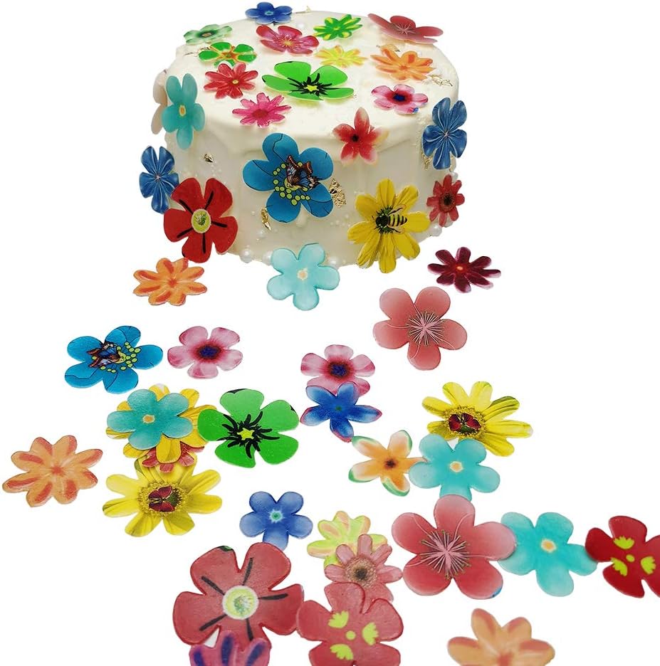 Edible floral Cupcake Toppers 75pcs Flowers cake decorations edible Wedding Cake Birthday Party Food Decoration Mixed Size & Colour for Flowers party decorations