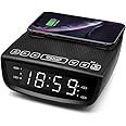 DPNAO Alarm Clock FM Radio with Wireless Charging USB Charging Port Bluetooth Function Dual Alarm 3-Level Dimmer Snooze for Home Bedroom Bedside