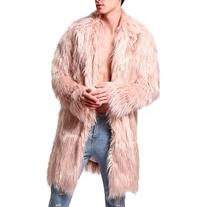 Lmlmigy Oversized Long Faux Fur Coat Mens Shaggy Winter Jacket Peacoat | Plush Faux Fur or Shearling Shell, Lapel or Shawl Co