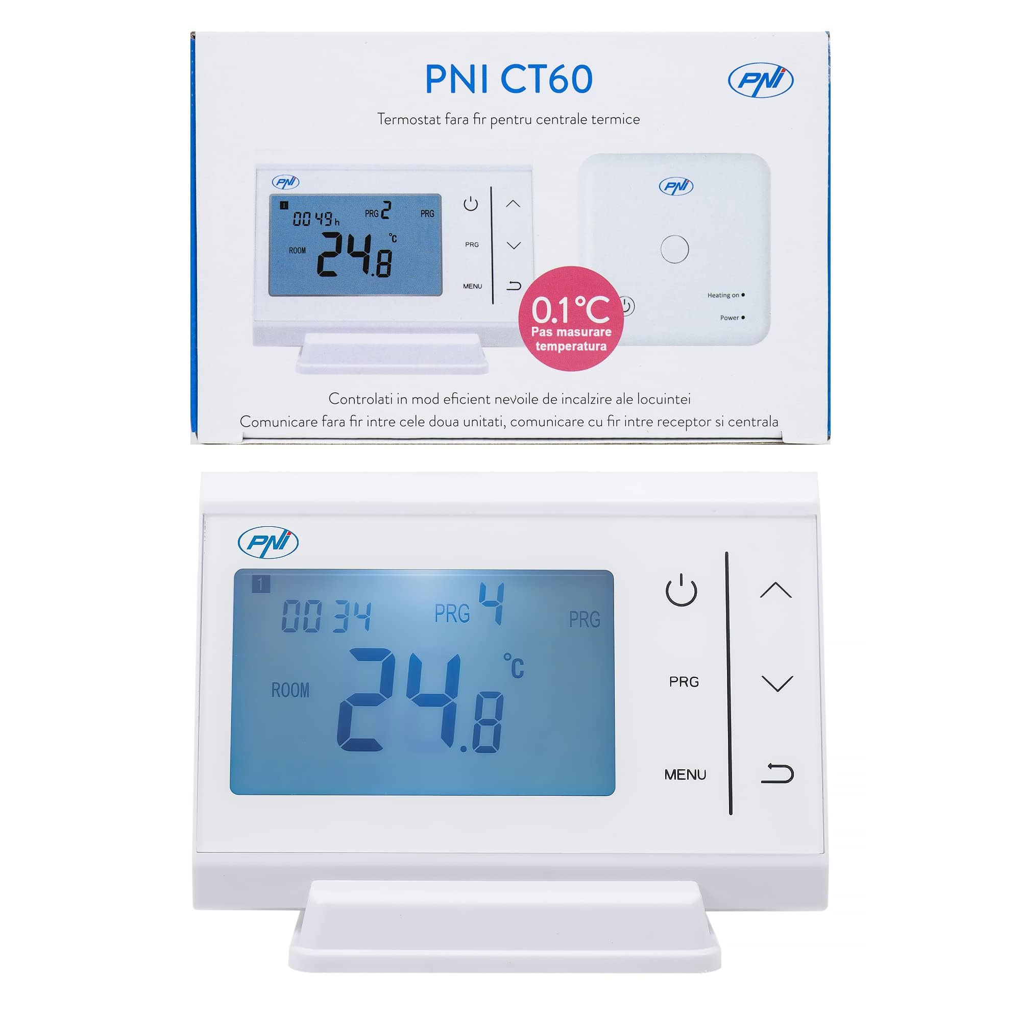 PNI CT60 wireless thermostat for heating systems, illuminated display, daily programs