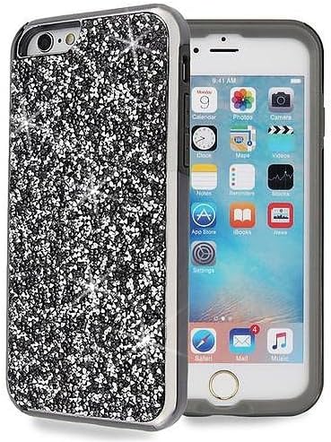 iPhone 7 8 (4.7") Tough Glitter Case, Luxury Bling Glitter Sparkle Creative Design Protective Hybrid Dual Layer Case Cover for iPhone 7 8 (Tough Glitter Black)