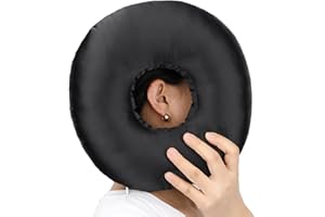 Heal n Hope Silky Satin Piercing Pillow Ear Pillows Donut with Hole for Ear Pain CNH Piercing Pain Relief Sleeping Pressure Sore Side Sleepers Smooth Cooling Ear Guard Protector, Black