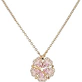 BSL juicy 18K Gold Plated Pink Zircon Flower Necklace for Women, Double-Sided Blossom Pendant, Adjustable Chain