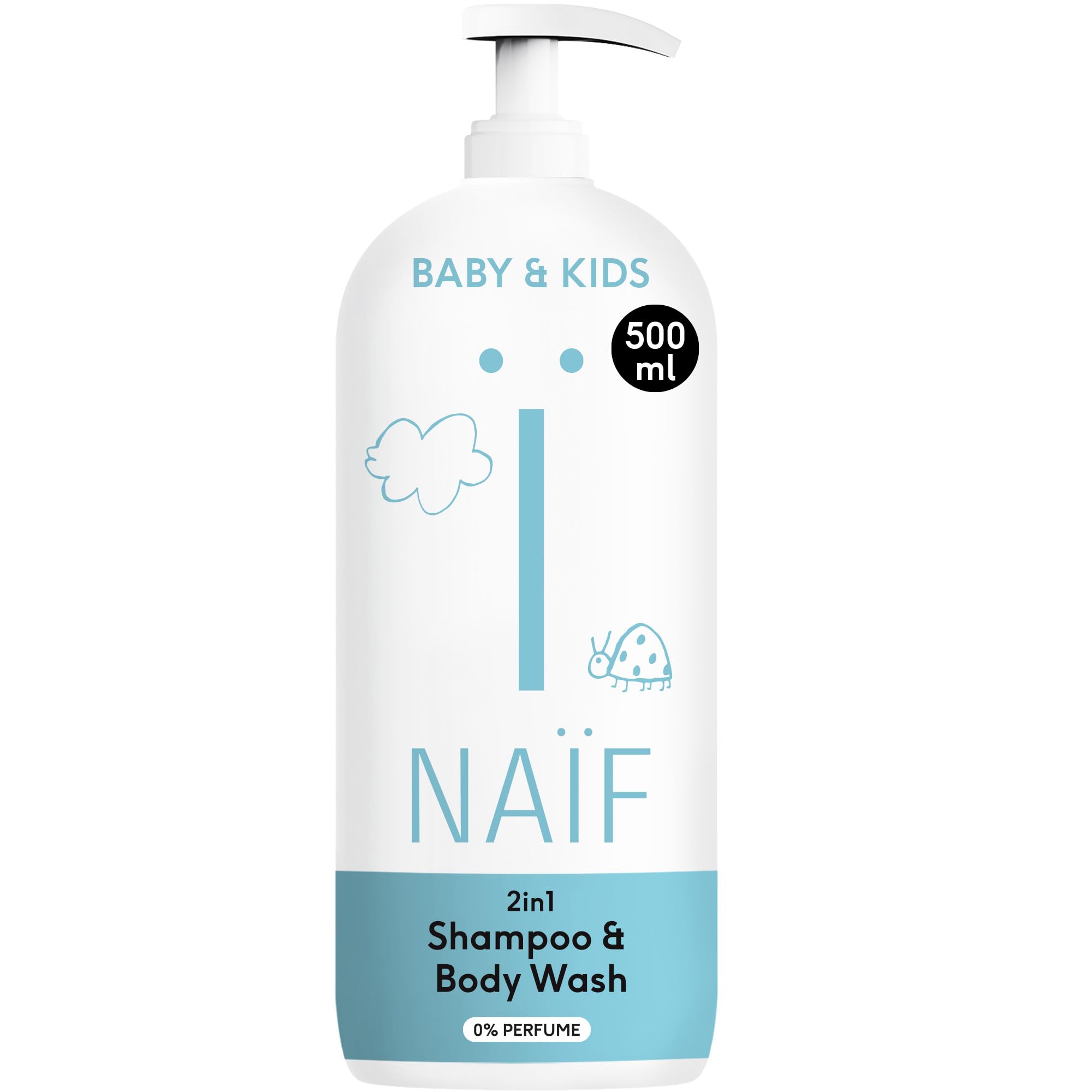 Naïf - 2 in 1 Shampoo & Duschgel - 0% Parfüm - Ohne SLES, Mikroplastik oder Silikone - Dermatologisch getestet - Inhaltsstoffe auf natürlicher Basis - 500ml