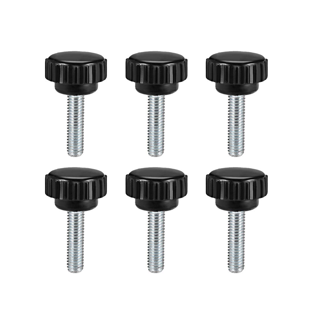 sourcing map 6pcs Knurled Clamping Knobs M6 x 20mm Metric Zinc Plated Carbon Steel Male Thread Thumb Screw on Type 21mm Plastic Round Head Threaded Hand Bolt Stud Knobs Black