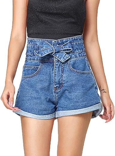 high waisted denim tie shorts