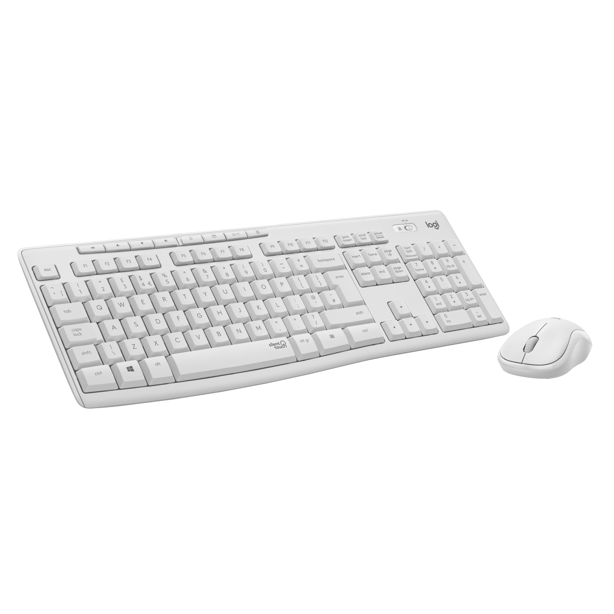 Logitech MK295 Silent Wireless Mouse & Keyboard Combo with SilentTouch Technology, Full Numpad, Advanced Optical Tracking, Lag-Free Wireless, 90% Less Noise, QWERTY UK English Layout - White