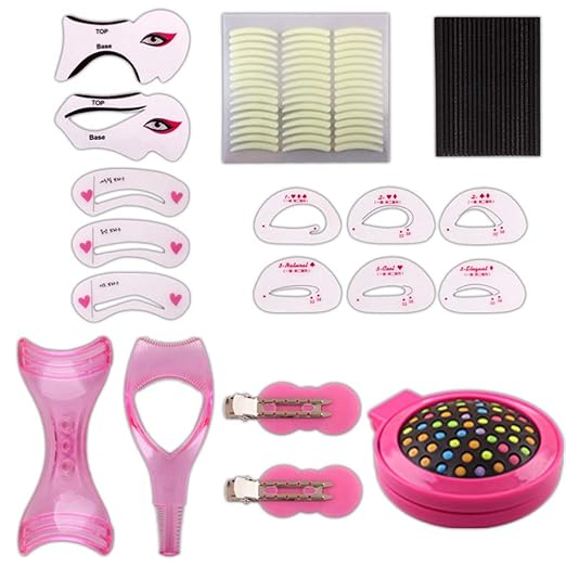 WJood 9 Piece Set Eye Makeup Set,Eyebrow Stencils,Eyeliner Stamp Guide Template,Eyelash Extensions Applicator Helper Tool,Eyeshadow Stencils Shape,Hairpin,Eyelid Shadow Sticker,Mirror best eyeshadow stamp