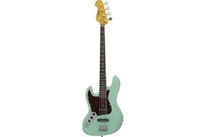 CNZ Audio JB Electric Bass Guitar - Left Handed - Surf Green, Basswood Body, Maple Neck & Rosewood Fingerboard