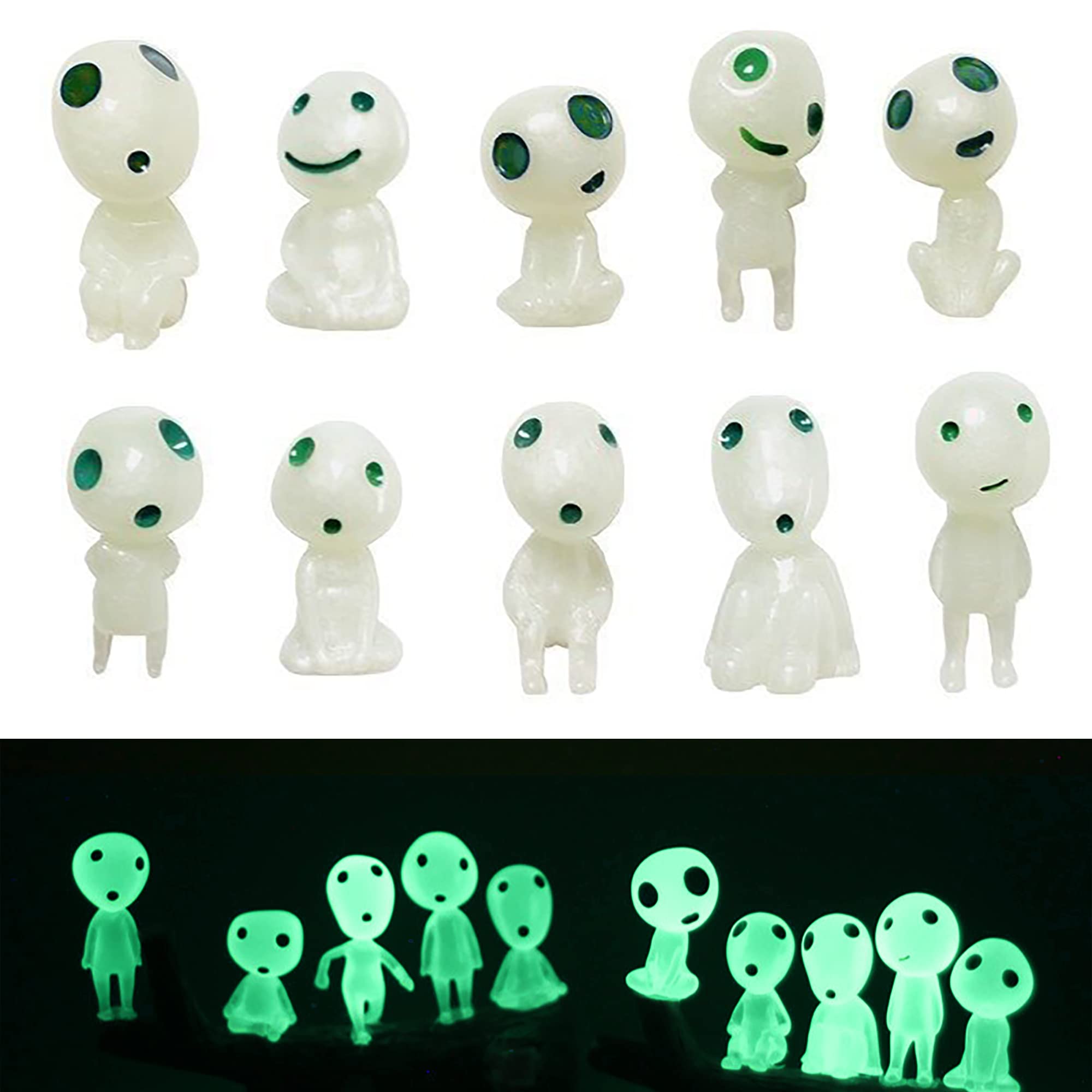 Fairy Garden Accessories, 10Pcs Glow in Dark Tree Elves Fairy, Princess Mononoke Luminous Ghost, Fairy Garden Gnome Statue Figurine for Micro Landscape Outdoor Patio Terrace Balcony Yard Decoration