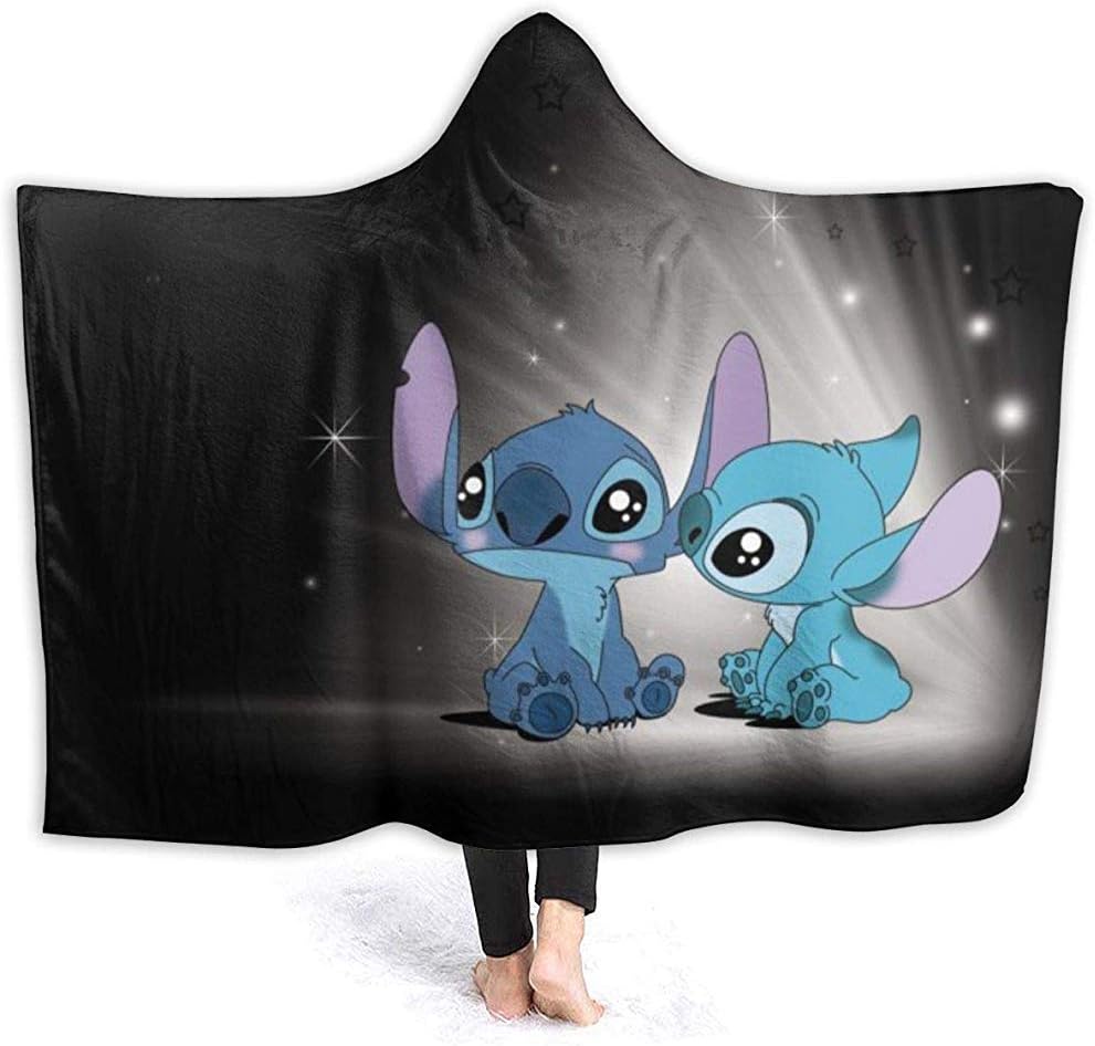 Groefod Lilo Stitch Hooded Blanket Warme Decke mit weichem AntiPilling
