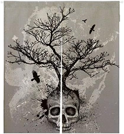 Custom Creative Skull Tree Black Eagle Window Door Cover Curtain, Home Decoration Cotton and linen Hanging Curtain Size 105x120 CM