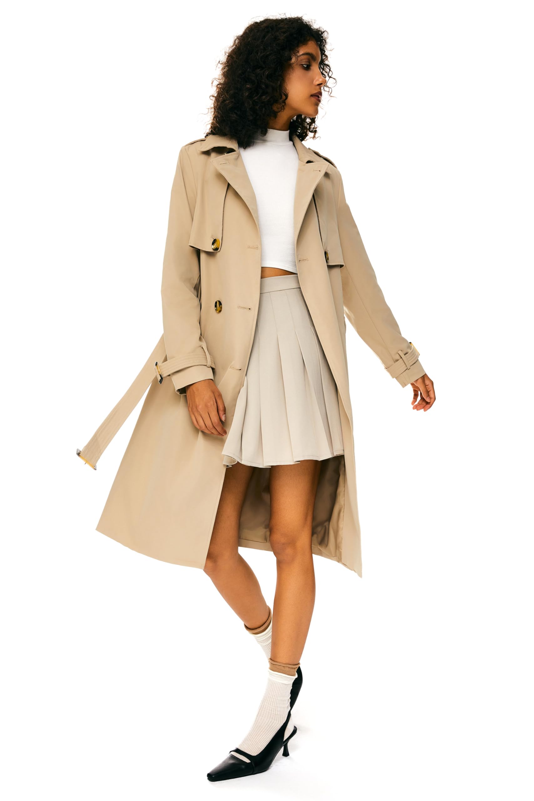 Orolay Women's 3/4 Length Double Breasted Trench Coat Lapel Jacket with Belt
