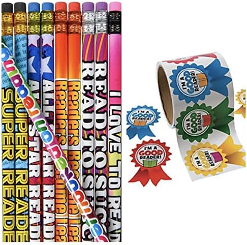 2 Dozen (24) Reading Pencils & 24 Jumbo I'm a Good Reader Ribbon Stickers - Teacher Classroom Rewards Recognition Motivation