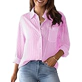 IBAOTORONI Women's Striped Button Down Shirts: Long Sleeve Office Casual Business Blouses with Pocket