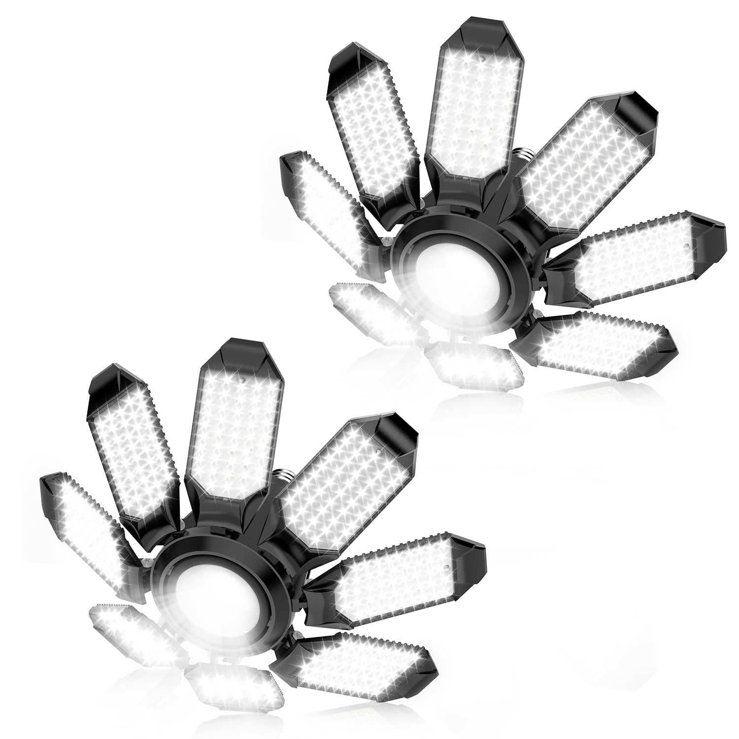 Photo 1 of POLARPRA LED Garage Light - 2Pack Bright 50000LM Garage Lights Ceiling Led w/ 8 Deformable Panels 6500K Led Light Bulb Srew in E26/E27 Socket with Adjustable Center Spotlight for Barn Workshop Attic