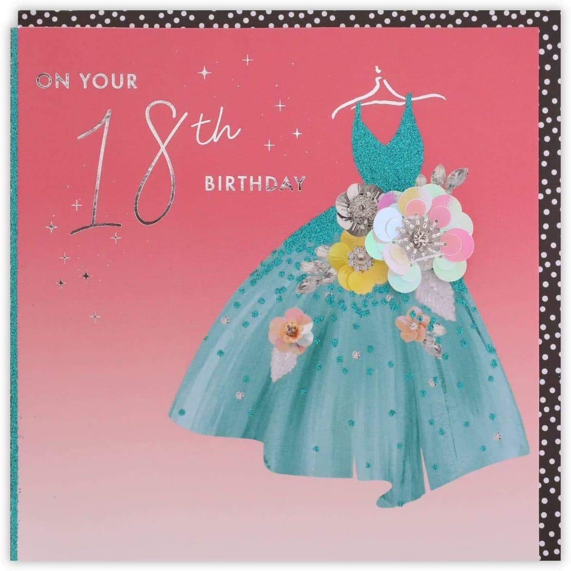 Clintons: Teal Dress With Bling, 18th Birthday Card, 18th Milestone Birthday Greetings Card, Age 18 Birthday Card159x159mm, pink & green, 1163242