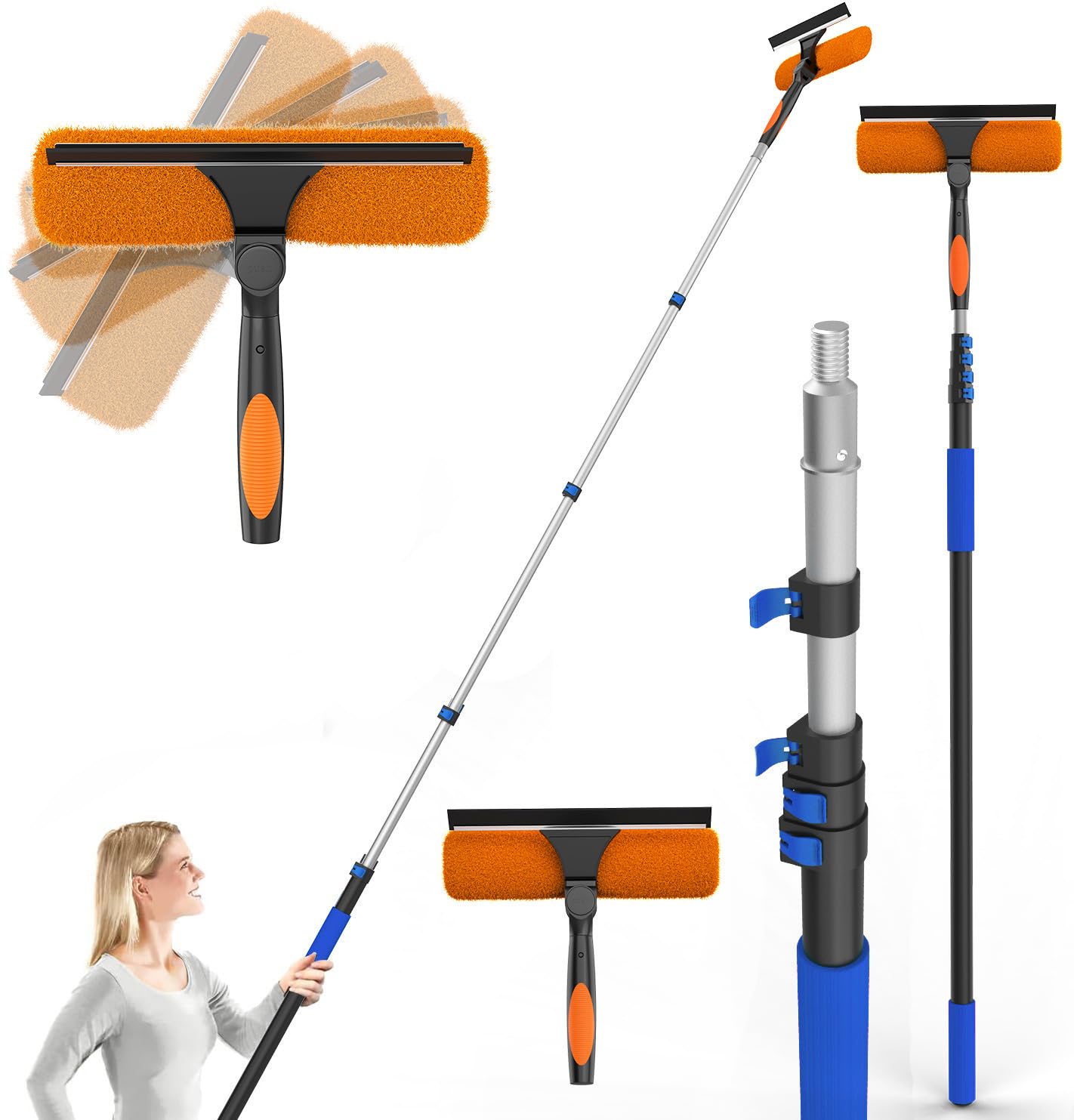 Photo 1 of (missing pieces) SKGPOLE Squeegee for Window Cleaning Kit with 5-19 Foot Telescoping Extension Pole (26+ Foot Reach), 2 in 1 Window Squeegee