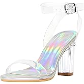ZriEy Clear Block Sandals Chunky Heels for Women 3.35 Inch Open Toe Adjustable Ankle Strap Pump Sandals for Weddings Parties Daily Wear