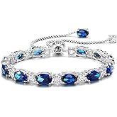 Cacupol Adjustable Birthstone Gem Tennis Bracelet for Women, 925 Sterling Silver Plated with White Gold Chain