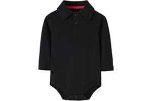 Teach Leanbh Infant Baby Polo Bodysuit Cotton Long Sleeve Pure Color Shirt 3-24 Months (6 Months, Black)